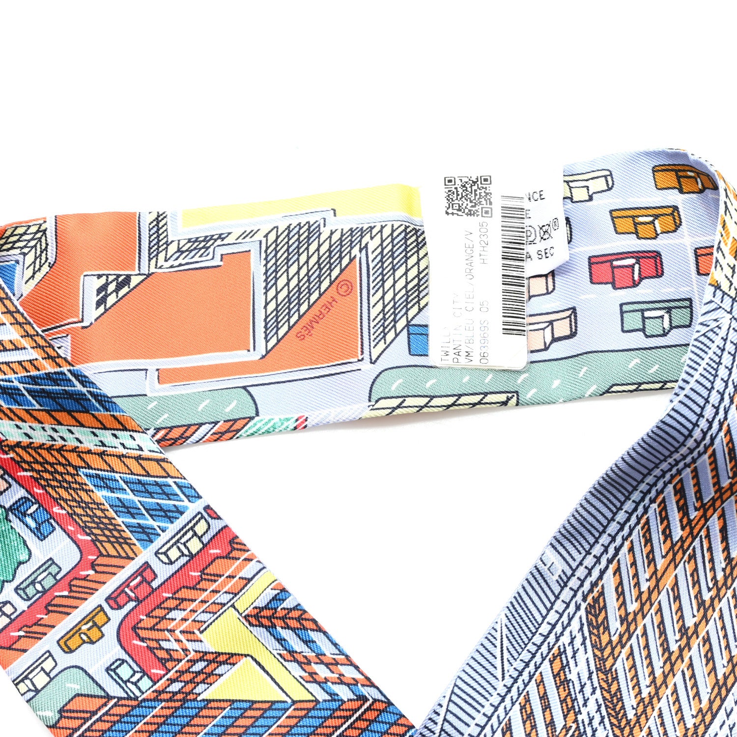 Hermes Silk Pantin City Twilly Bleu Ciel Orange Vert 3 of 3