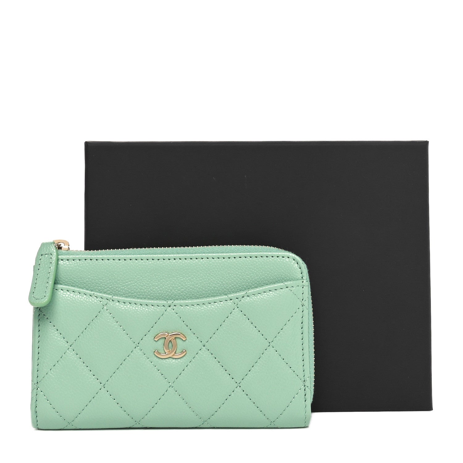 Chanel Caviar Quilted CC Zip Around Card Holder Light Green 9 of 9