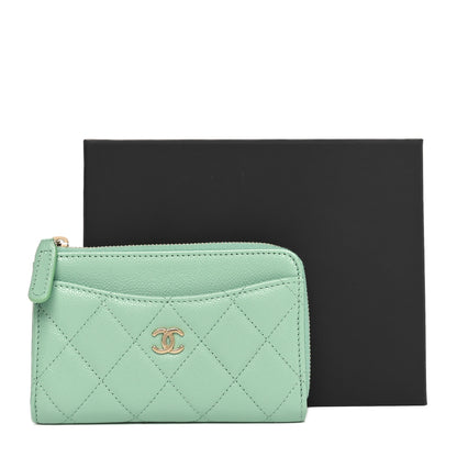 Chanel Caviar Quilted CC Zip Around Card Holder Light Green 9 of 9