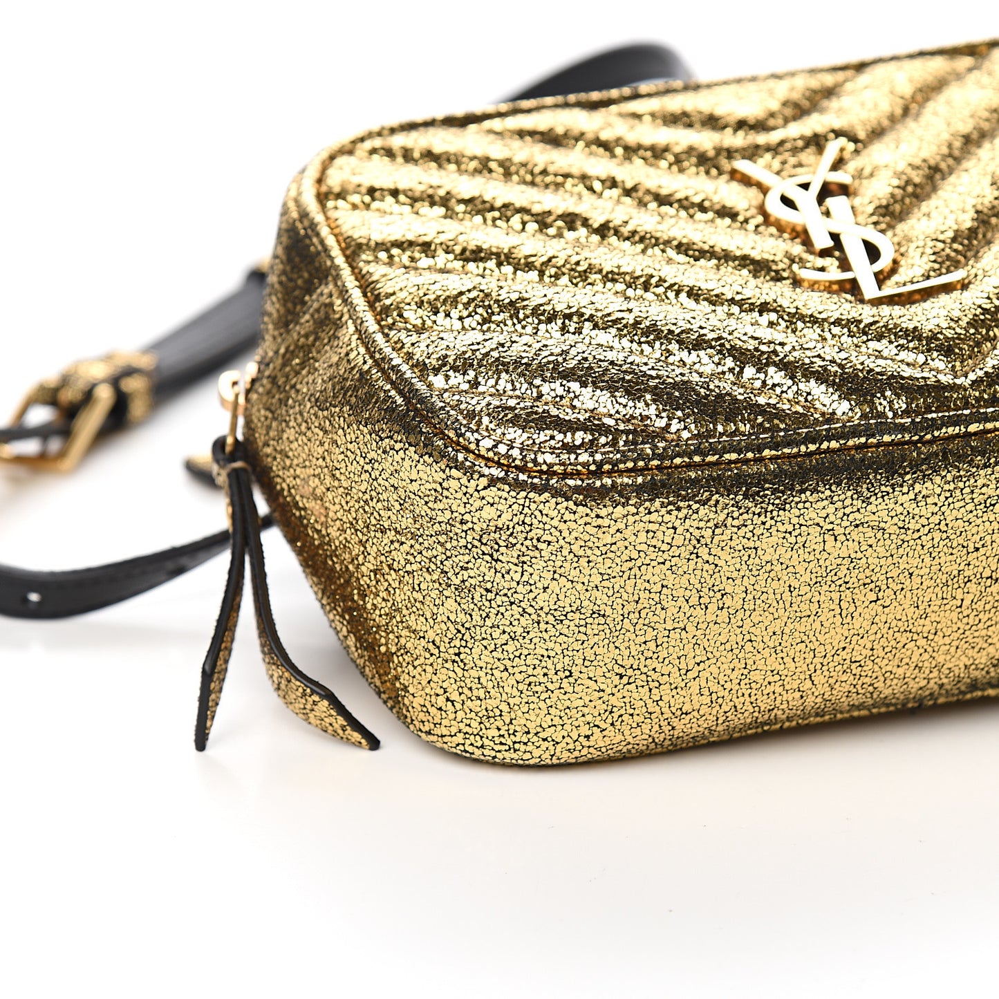Crinkled Metallic Calfskin Matelasse Monogram Lou Belt Bag Gold