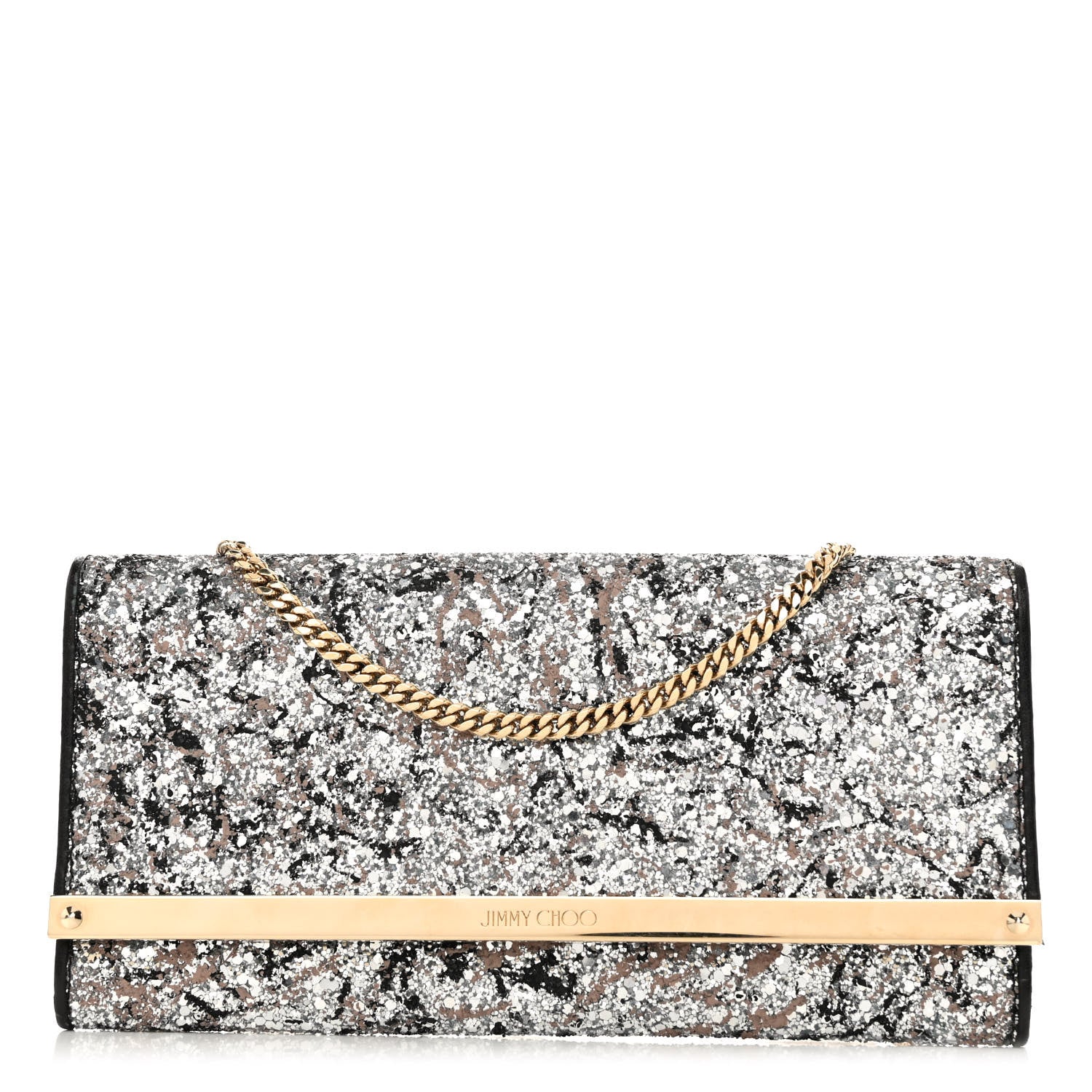 Jimmy Choo Glitter Milla Wallet on Chain Silver 1 of 9