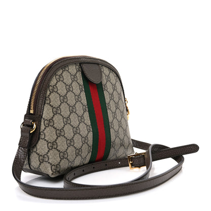 Gucci GG Supreme Monogram Textured Dollar Calfskin Web Small Ophidia Dome Shoulder Bag Beige Ebony New Acero 3 of 11