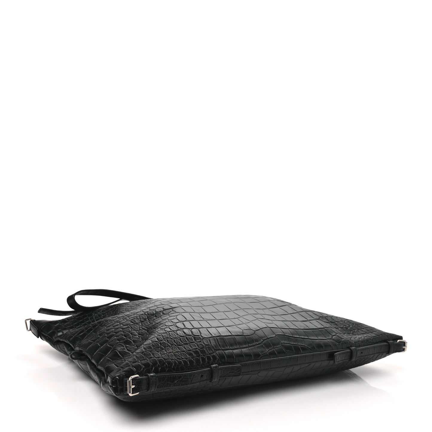 Calfskin Crocodile Embossed Large Convertible ID Bag Black