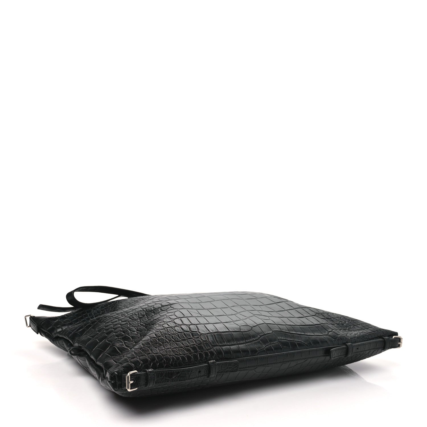 Saint Laurent Calfskin Crocodile Embossed Large Convertible ID Bag Black 5 of 11