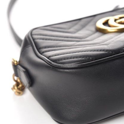 Gucci Calfskin Matelasse Small GG Marmont Chain Shoulder Bag Black 8 of 15