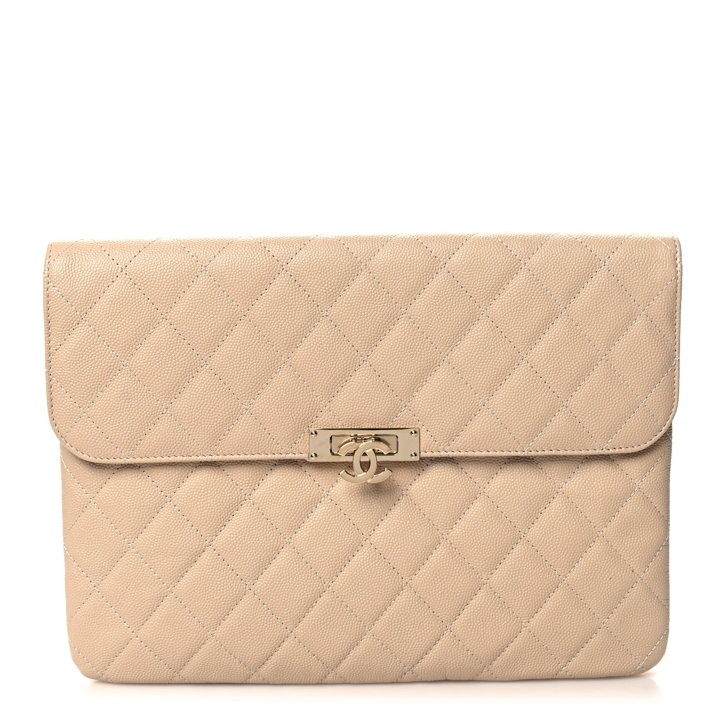 Caviar Quilted Medium Golden Class Pouch Beige