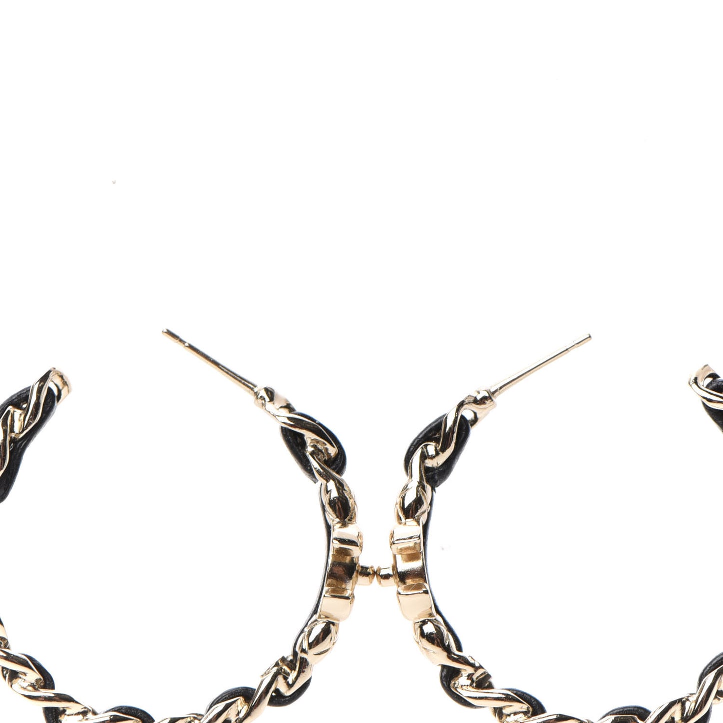 Lambskin CC Turnlock Chain Hoop Earrings Gold Black