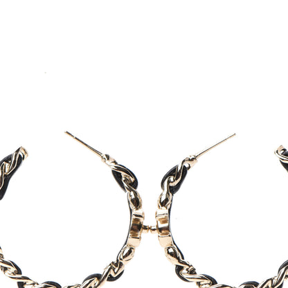 Chanel Lambskin CC Turnlock Chain Hoop Earrings Gold Black 3 of 4