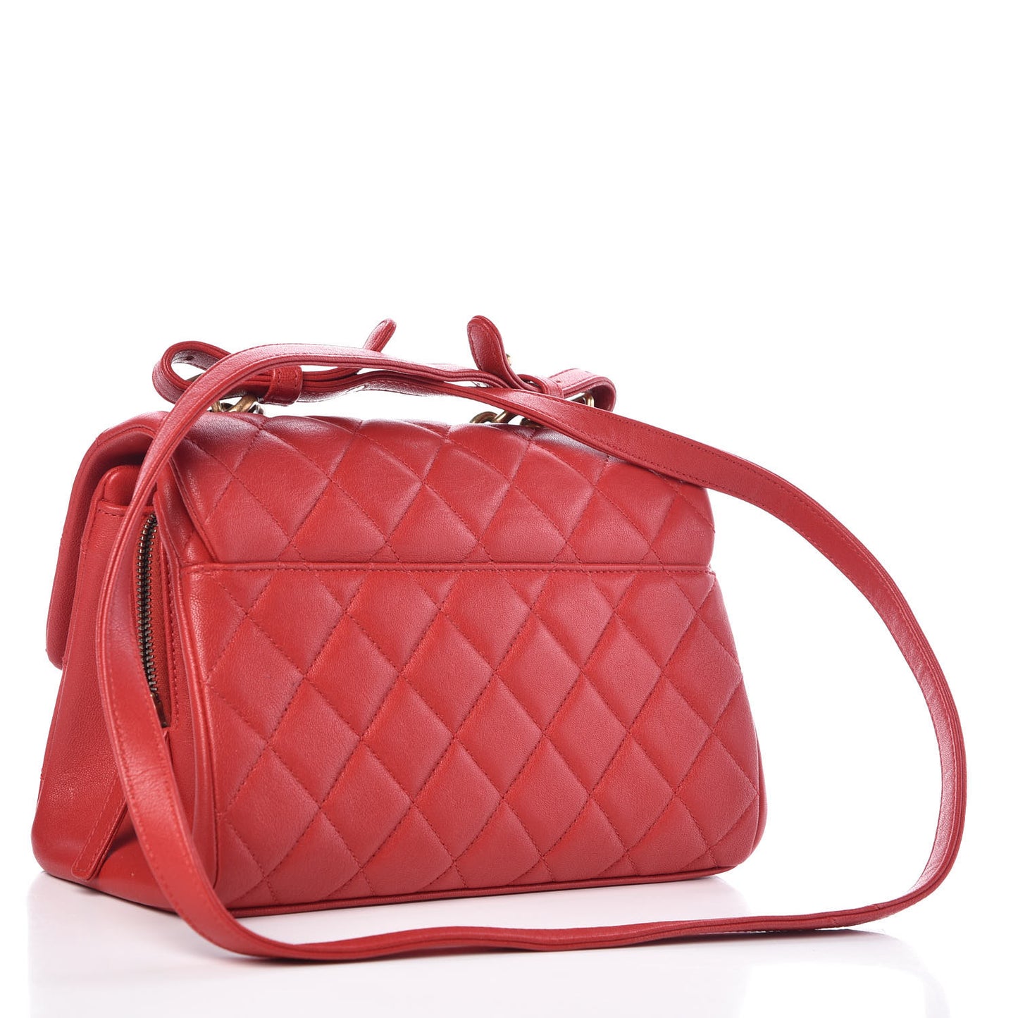 Shiny Sheepskin Quilted Small Trapezio Flap Red