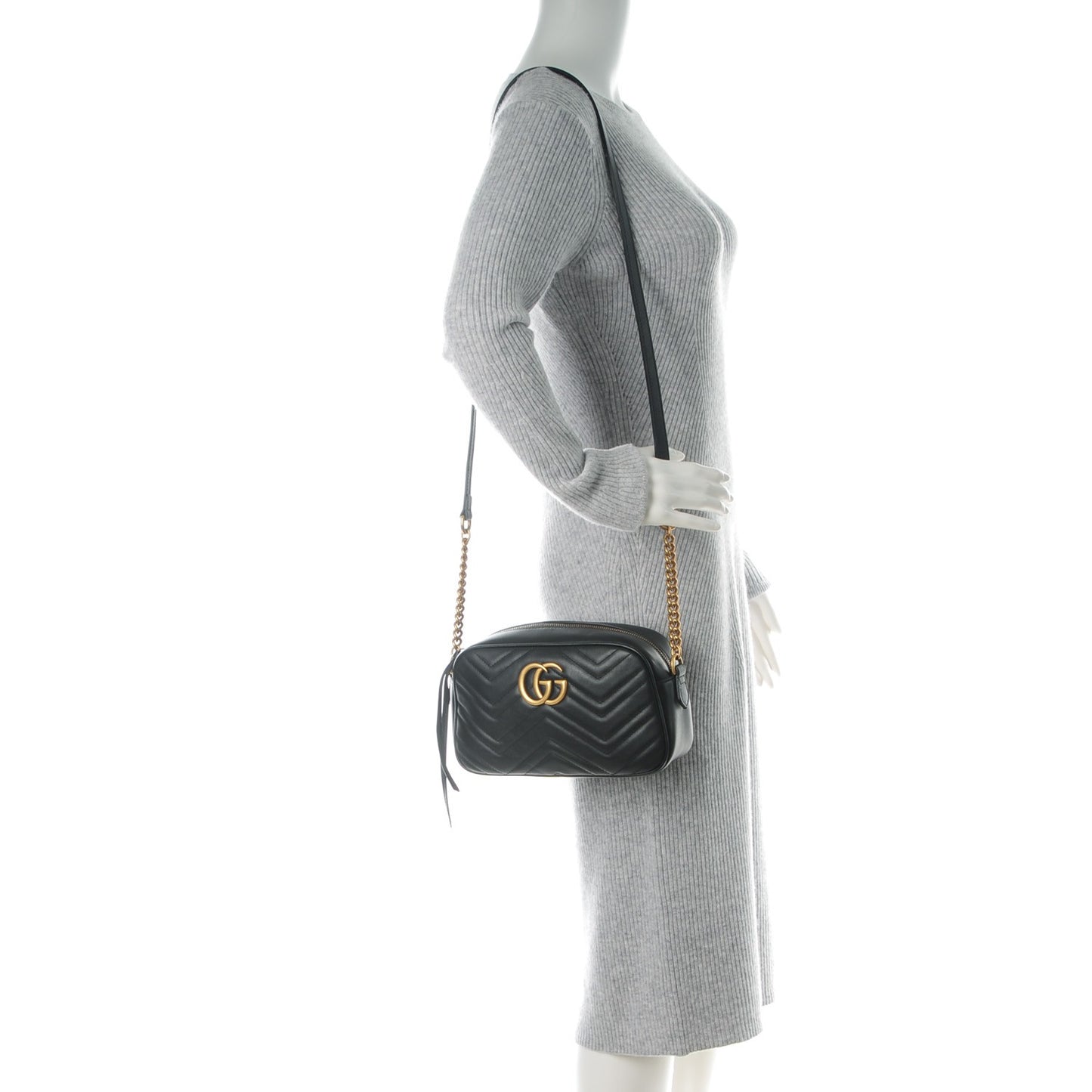 Calfskin Matelasse Small GG Marmont Chain Shoulder Bag Black
