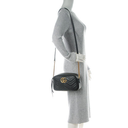 Gucci Calfskin Matelasse Small GG Marmont Chain Shoulder Bag Black 2 of 7