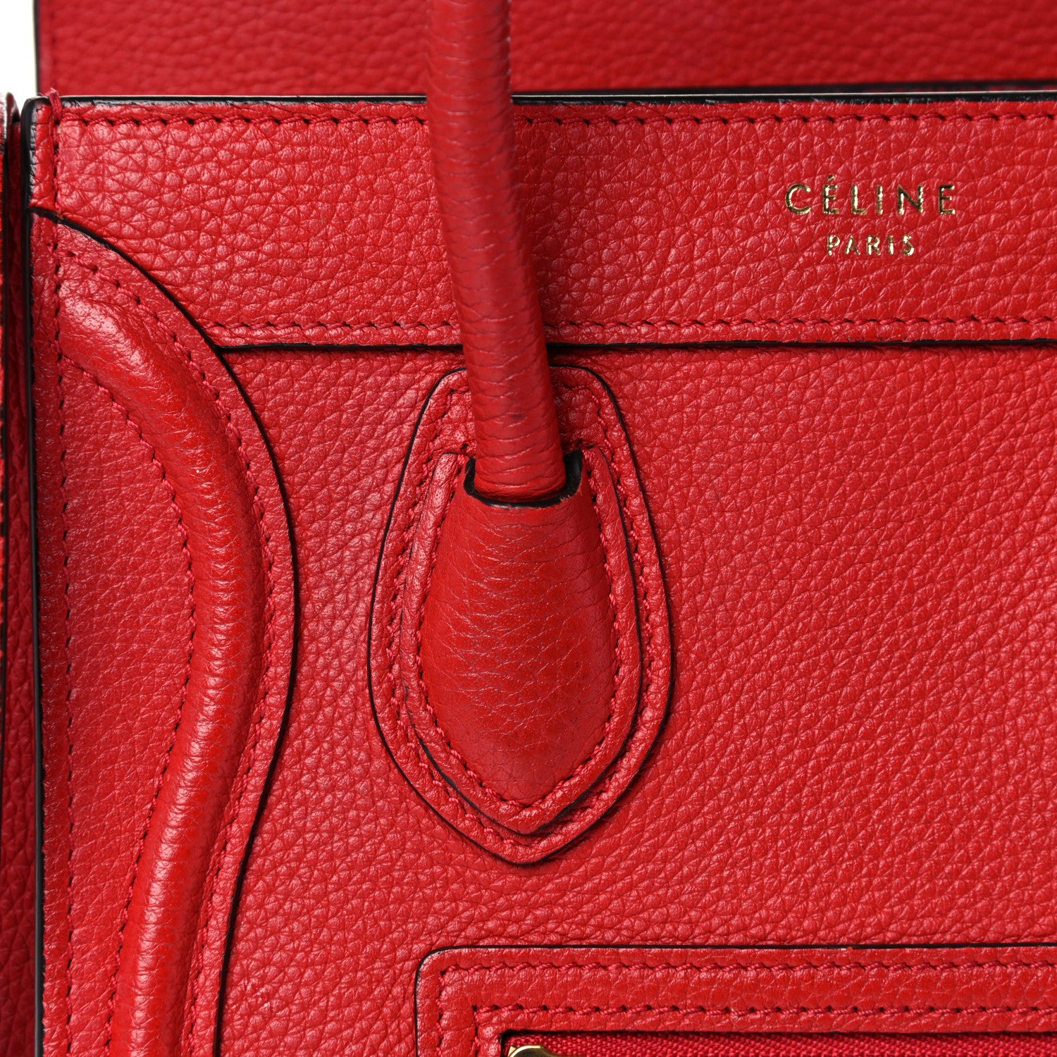 Celine Drummed Calfskin Nano Luggage Red 19 of 27