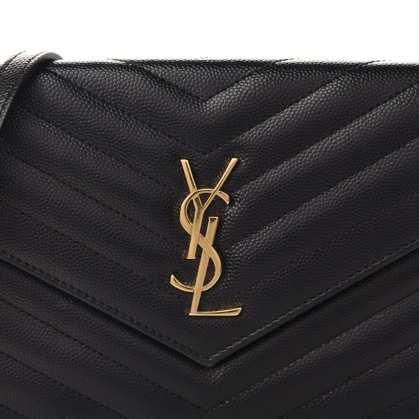 Grain De Poudre Matelasse Chevron Monogram Envelope Chain Wallet Black