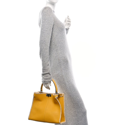 Fendi Cuoio Romano Selleria Raffia Bi-Color Woven Medium Peekaboo X-Lite Sunflower Paglia 2 of 8