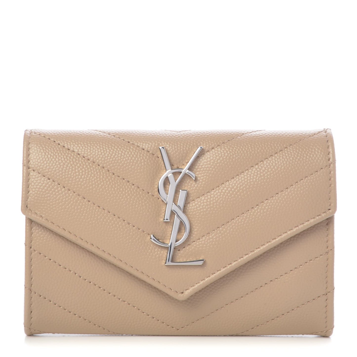 Grain De Poudre Matelasse Chevron Small Monogram Envelope Wallet Dark Beige