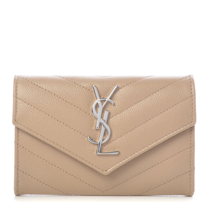 Saint Laurent Grain De Poudre Matelasse Chevron Small Monogram Envelope Wallet Dark Beige 1 of 8