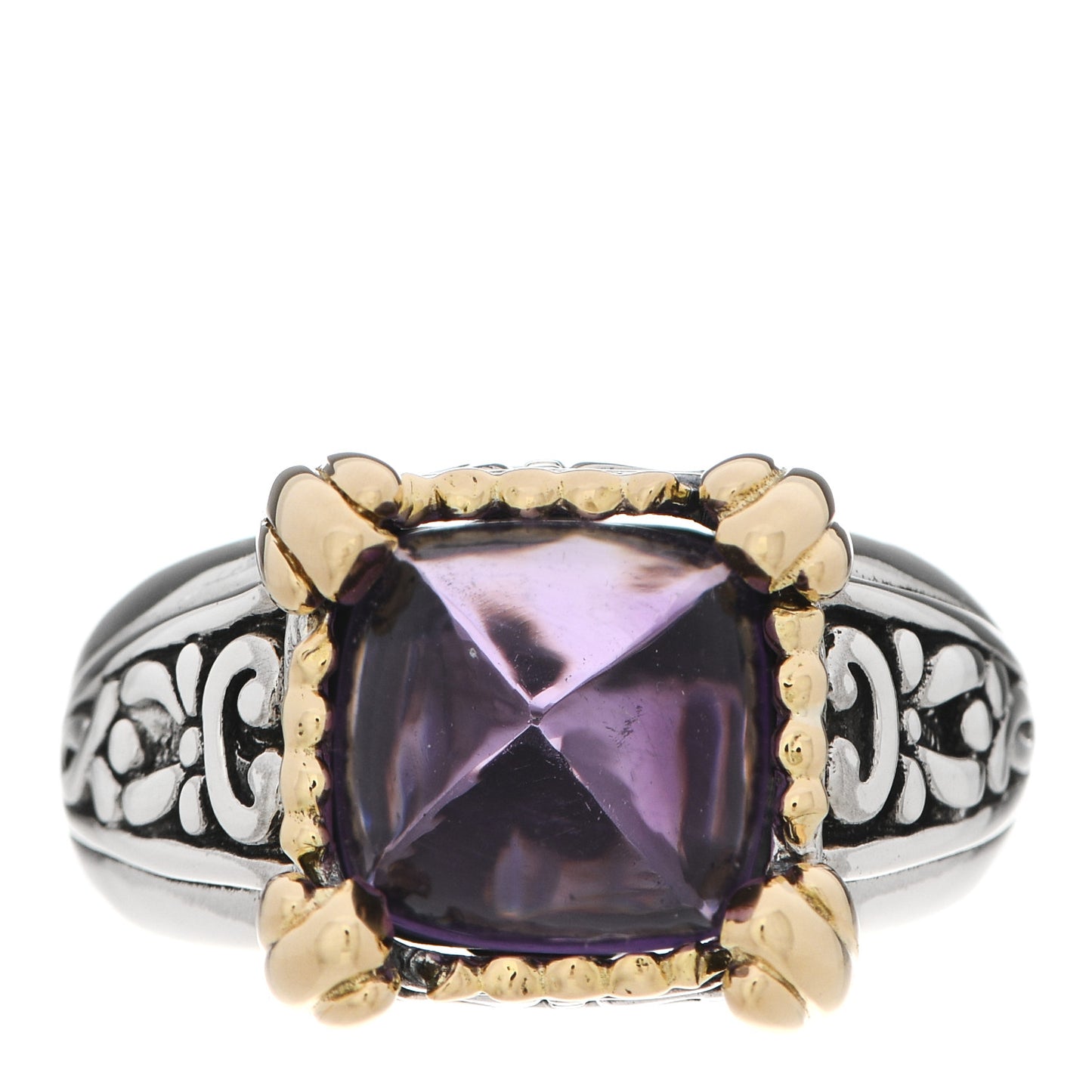 Sterling Silver 18K Yellow Gold Amethyst Sugarloaf Ring 53 6.25