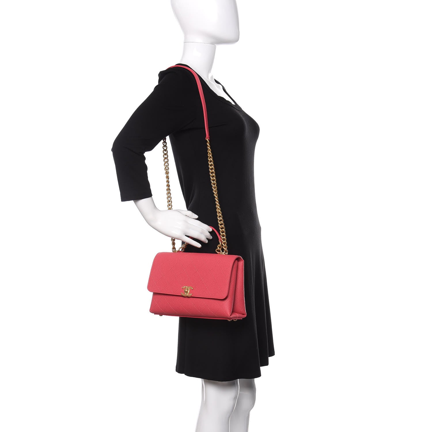 Chanel Caviar Diamond Stitched Small Top Handle Flap Pink 2 of 10