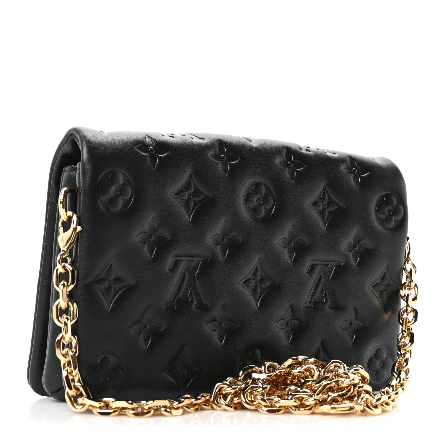 Louis Vuitton Lambskin Embossed Monogram Pochette Coussin Black 3 of 9