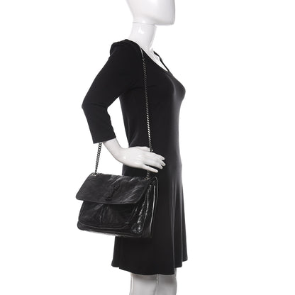 Saint Laurent Crinkled Calfskin Matelasse Monogram Medium Niki Chain Satchel Black 2 of 11