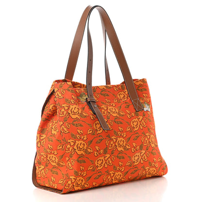 Loewe Canvas Calfskin Ibiza Floral Print Paulas Tote Orange 2 of 9
