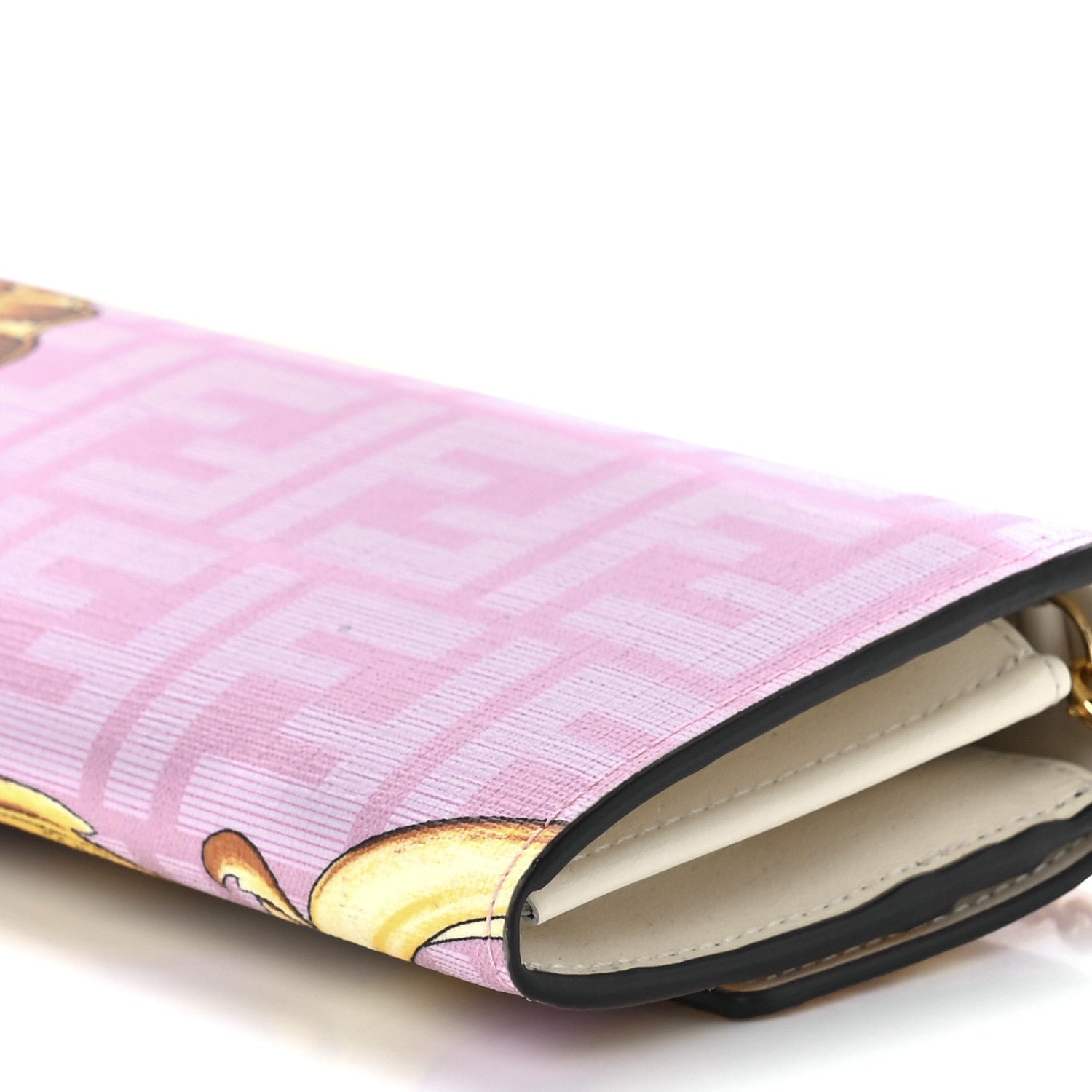 Fendi X VERSACE Glazed Fabric Fendace FF Baroque Continental Wallet On Chain Gold White Rosa 12 of 13