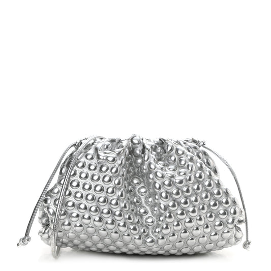 Metallic Fabric Studded The Mini Pouch Silver
