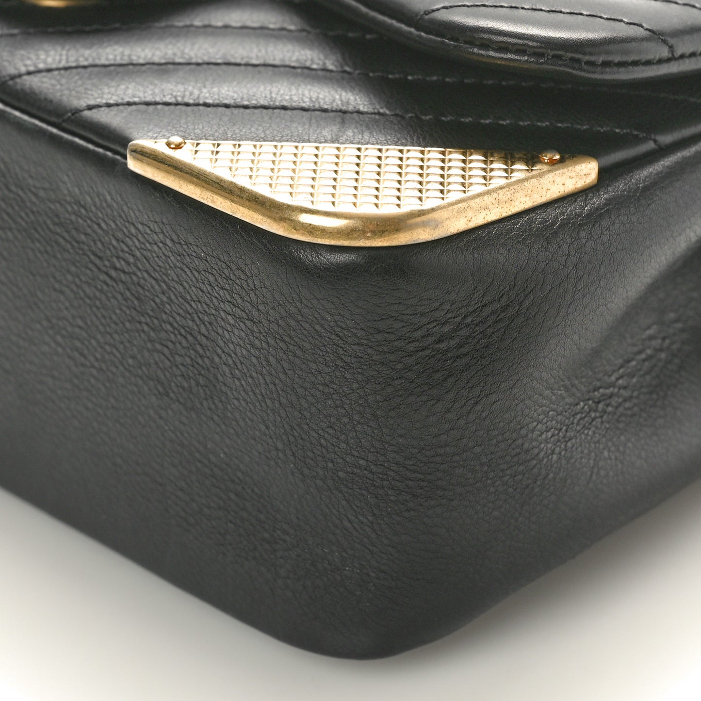 Calfskin Chevron Quilted Mini Rock The Corner Flap Black