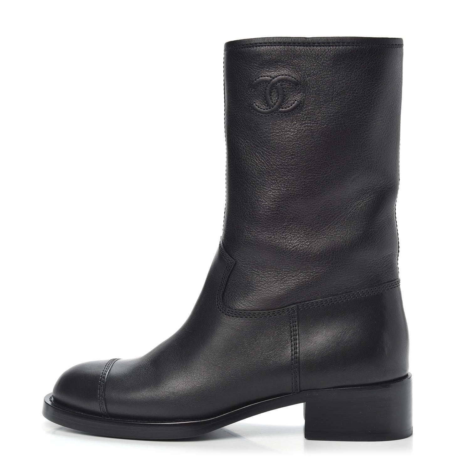 Chanel Calfskin Quilted CC Boots 38 Black 1 of 9