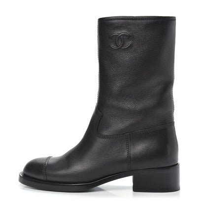 Chanel Calfskin Quilted CC Boots 38 Black 1 of 9