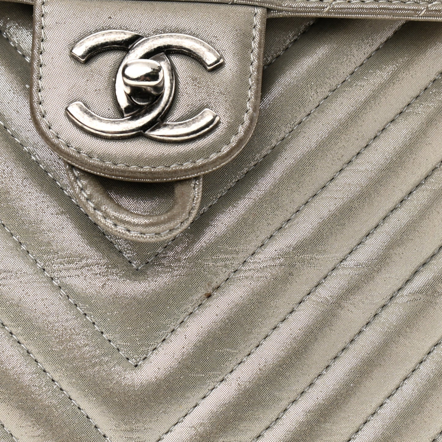 Iridescent Calfskin Chevron Quilted Large Urban Spirit Backpack Silver