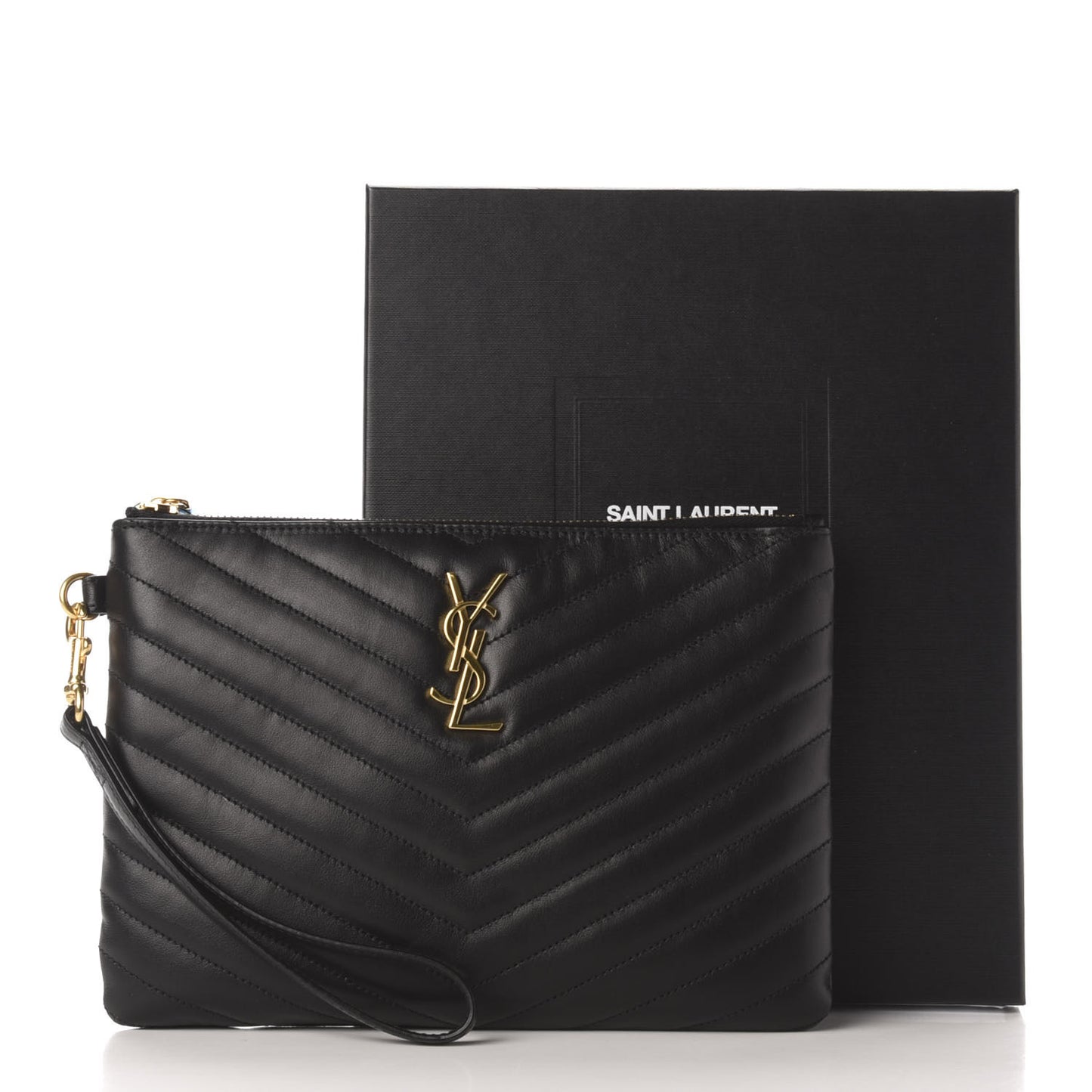 Calfskin Matelasse Chevron Monogram A5 Wristlet Black