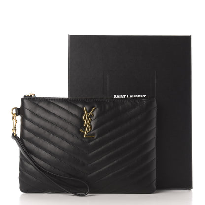 Saint Laurent Calfskin Matelasse Chevron Monogram A5 Wristlet Black 10 of 10