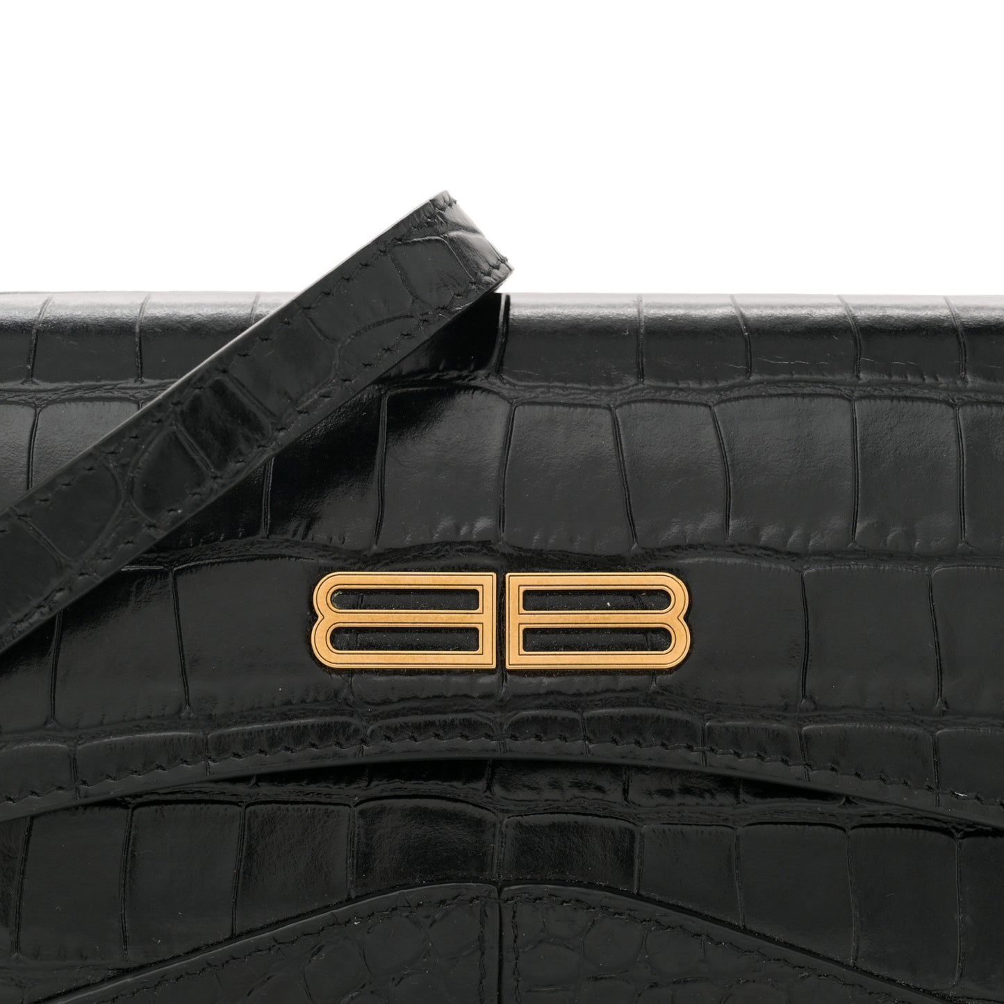 Shiny Super Supple Calfskin Crocodile Embossed Small XX Flap Stretch Bag Black