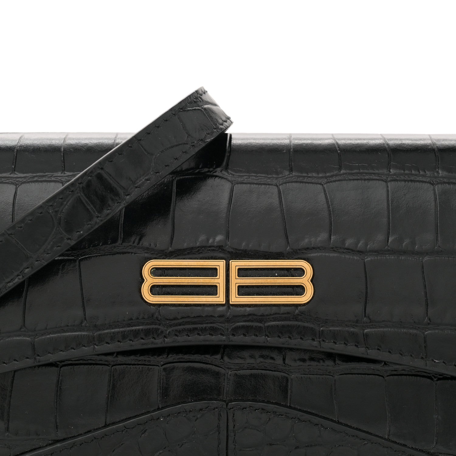 Balenciaga Shiny Super Supple Calfskin Crocodile Embossed Small XX Flap Stretch Bag Black 7 of 11