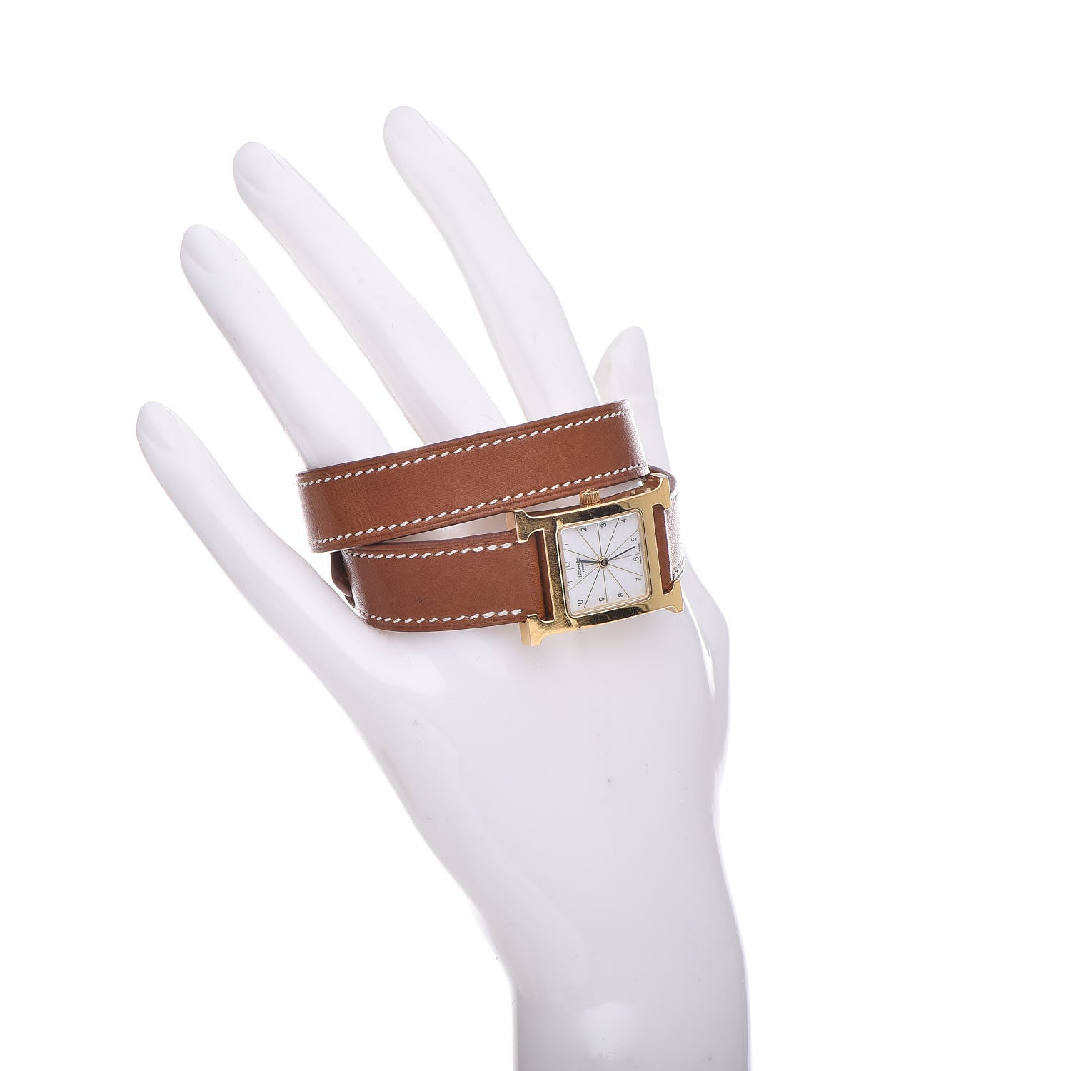 Hermes Stainless Steel Barenia 21mm Heure H Hour Double Tour Quartz Watch Fauve 2 of 13