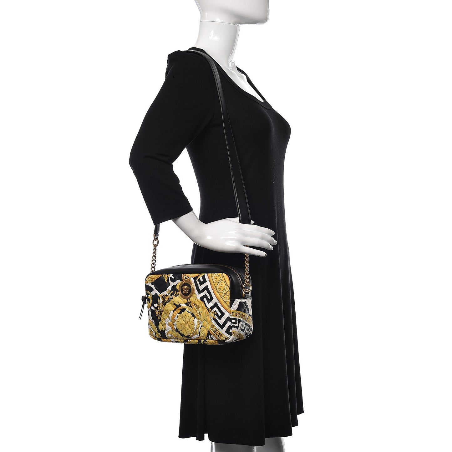 Nappa Quilted Barocco Print Small Camera Bag Black