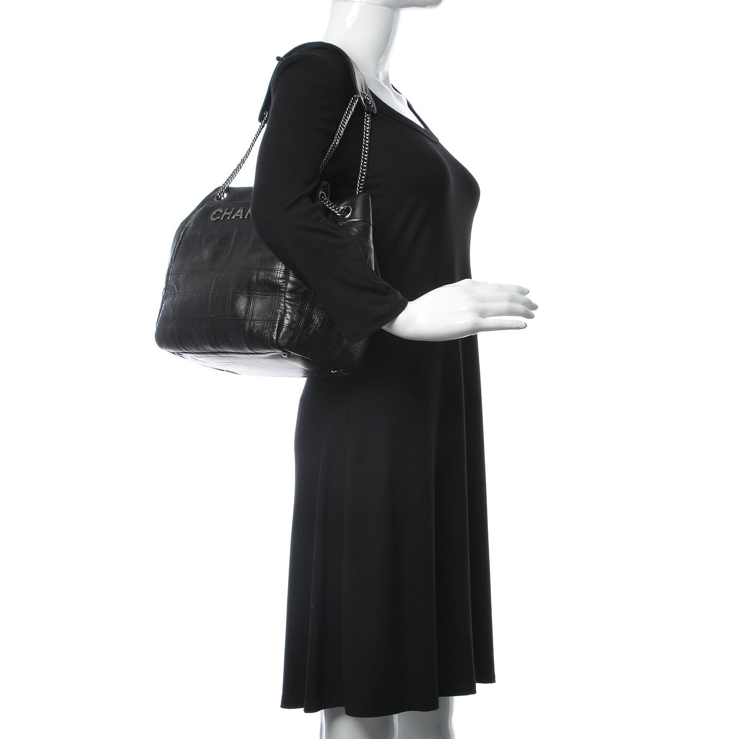 Lambskin Square Stitched Lax Accordion Shoulder Bag Black