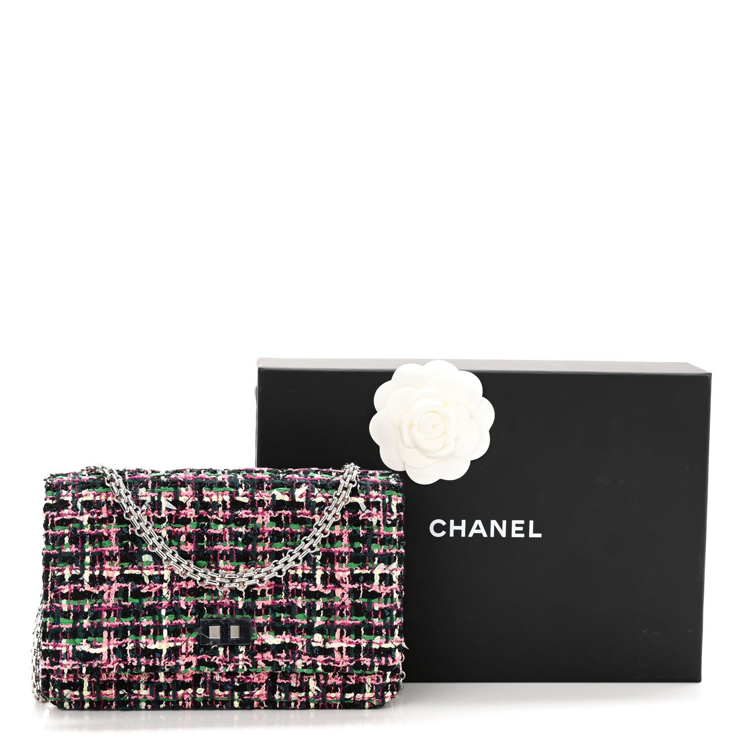 Chanel Tweed Quilted Reissue Wallet On Chain WOC Pink Multicolor 12 of 12