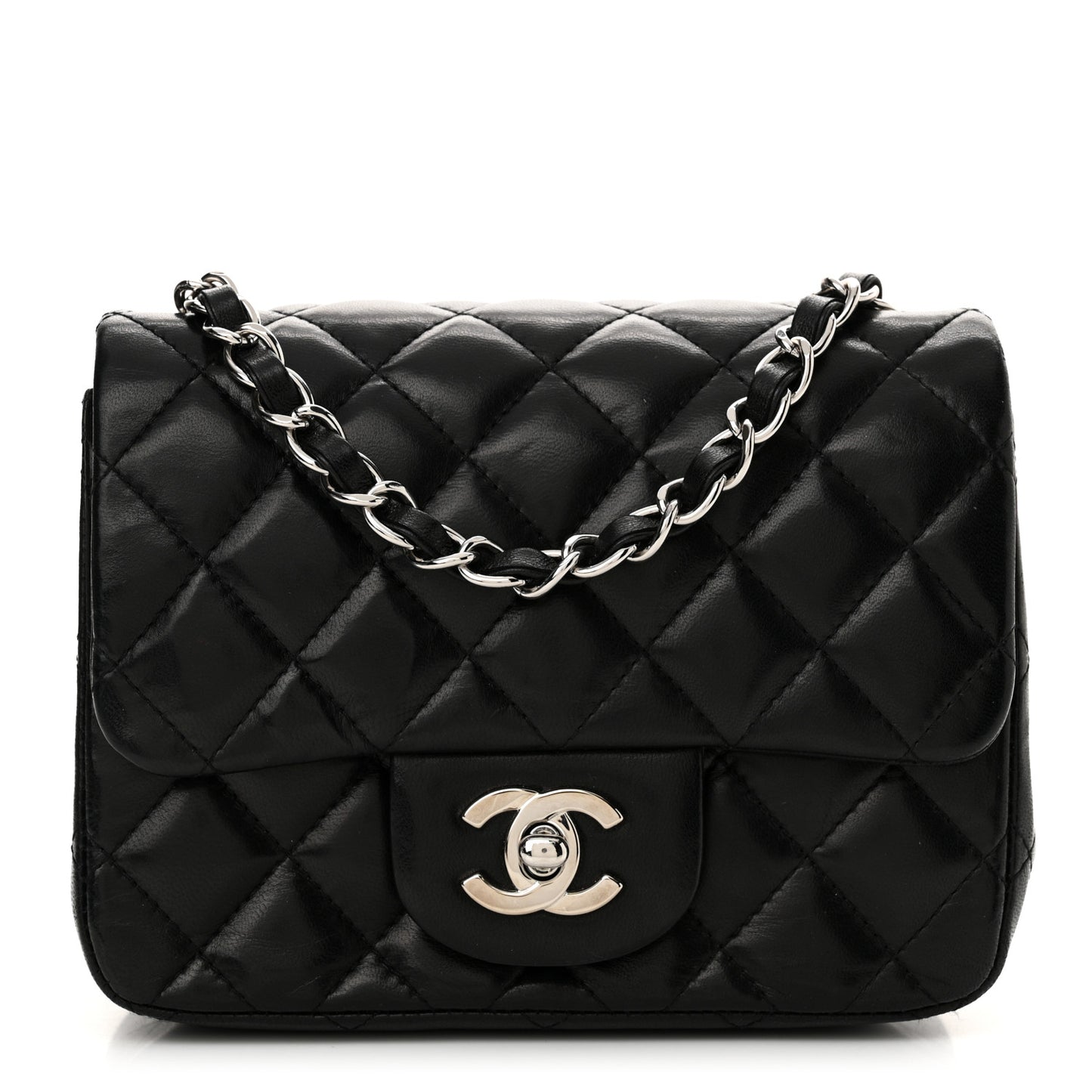 Lambskin Quilted Mini Square Flap Black
