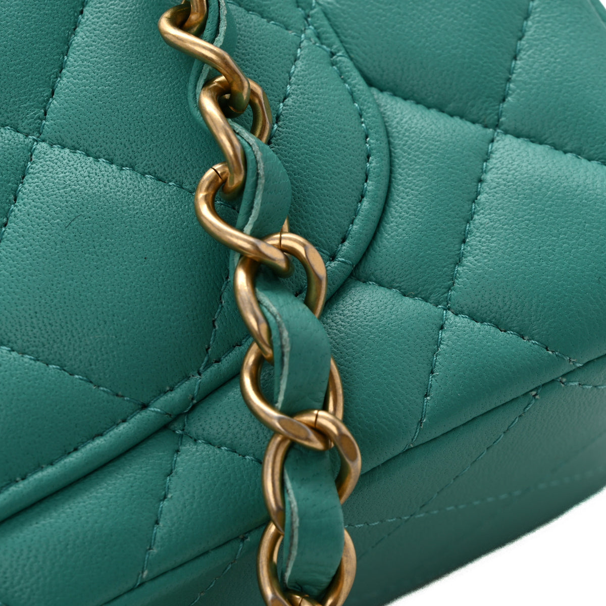 Lambskin Quilted Mini Rectangular Flap Turquoise
