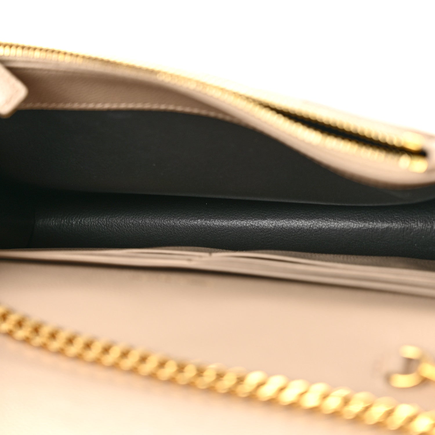 Saint Laurent Grain De Poudre Matelasse Chevron Monogram Envelope Chain Wallet Dark Beige 5 of 11