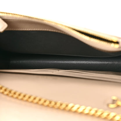 Saint Laurent Grain De Poudre Matelasse Chevron Monogram Envelope Chain Wallet Dark Beige 5 of 11
