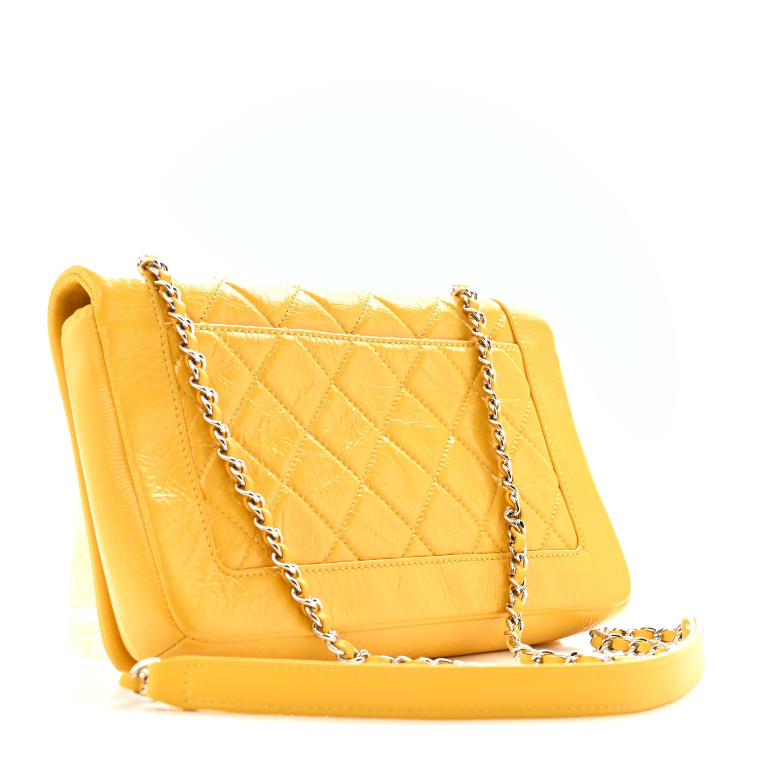 Chanel Shiny Aged Calfskin Quilted Flap Yellow 3 of 10