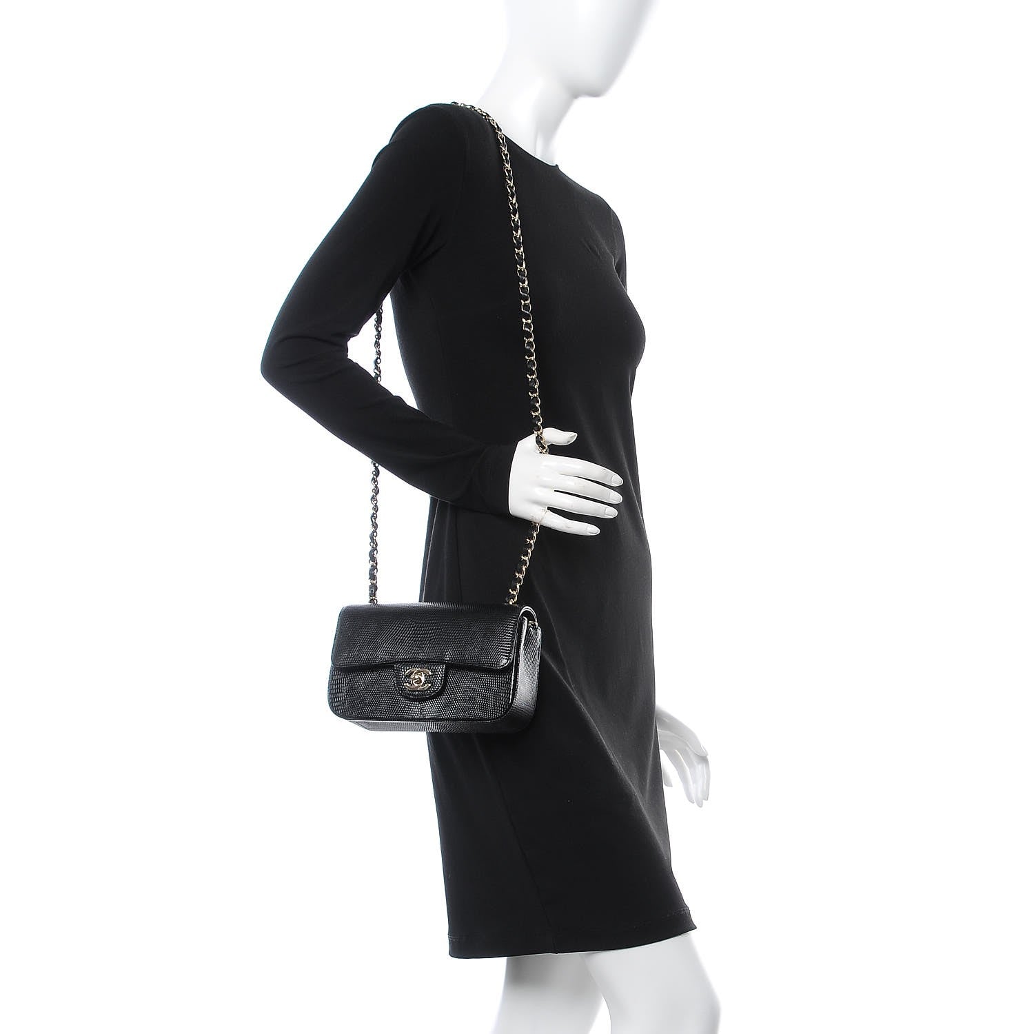 Chanel Lizard Mini Rectangular Flap Black 2 of 7