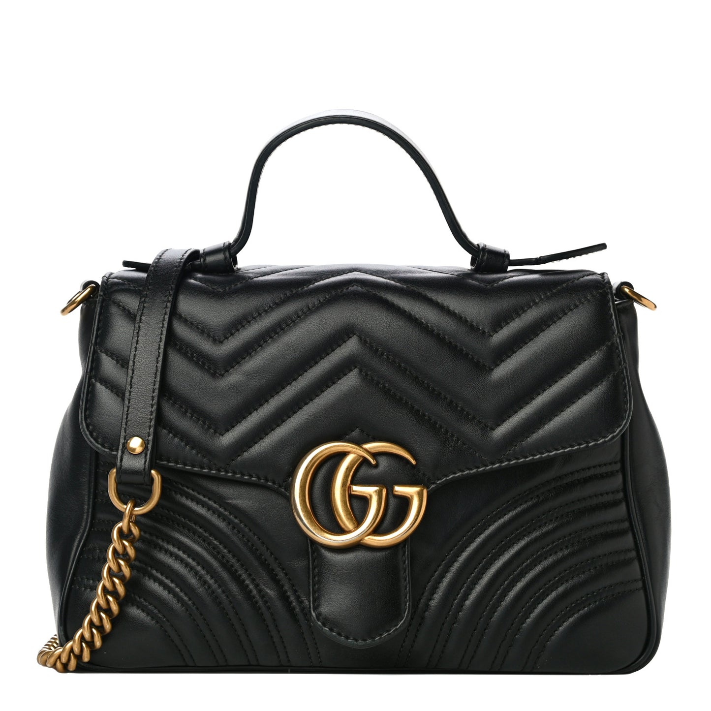 Calfskin Matelasse Small GG Marmont Top Handle Shoulder Bag Black