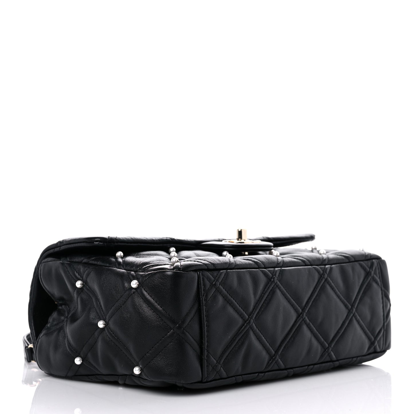 Lambskin Quilted Pearl Studded Flap Black