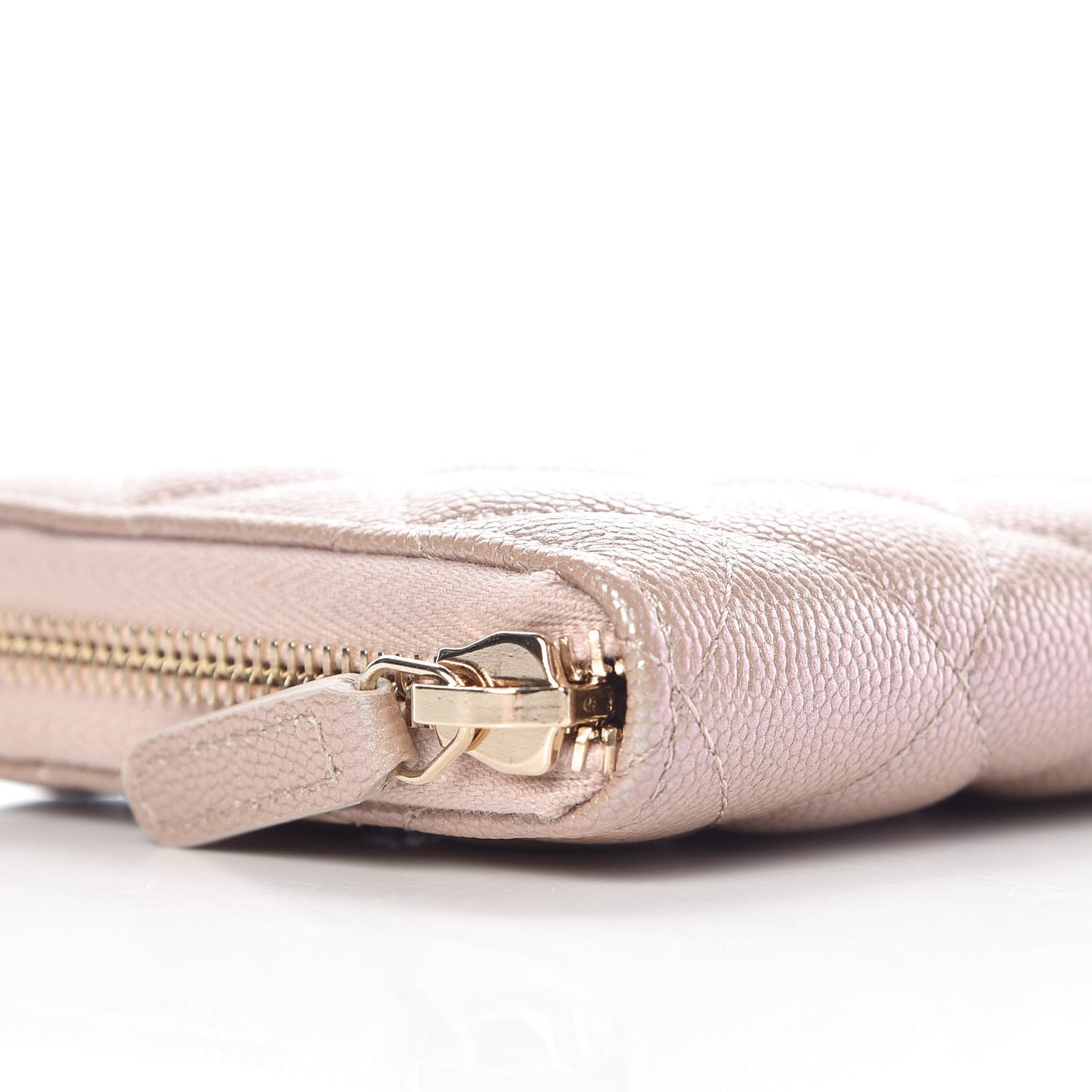 Iridescent Caviar Quilted Long Zip Around Wallet Beige
