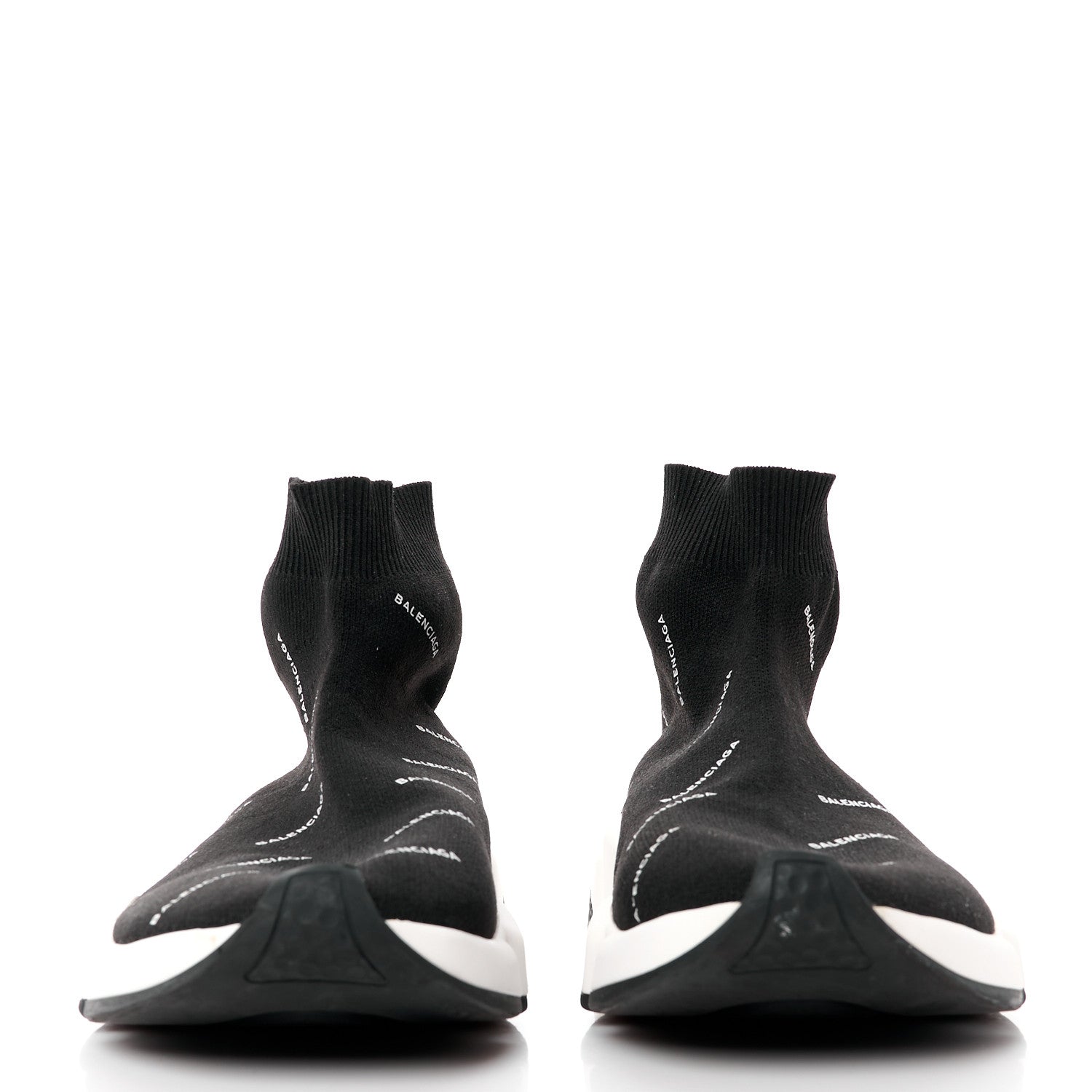 Balenciaga Neoprene Knit Allover Logo Bi-Color Sole Womens Speed Sneakers 40 Black White 2 of 8