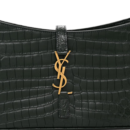 Saint Laurent Calfskin Crocodile Embossed LE 5 A 7 Hobo New Vert Fonce 7 of 9